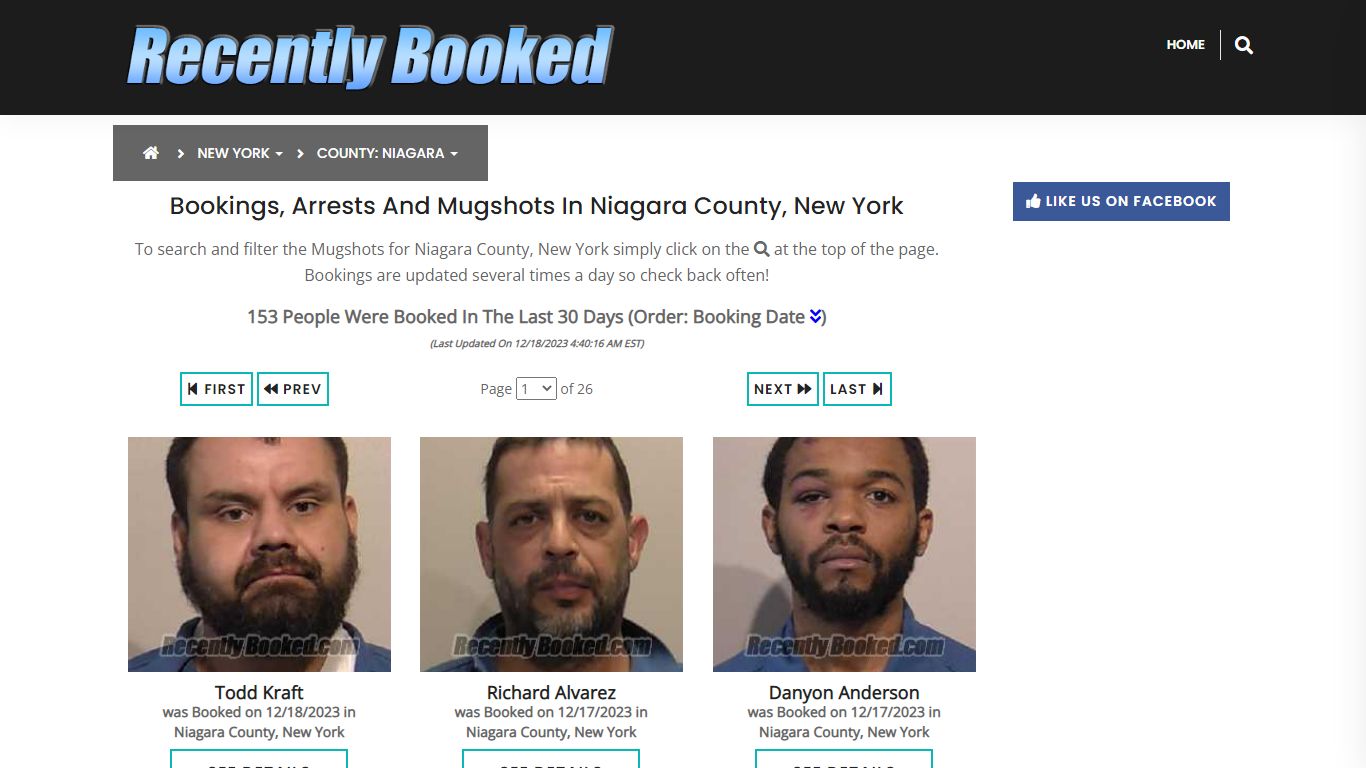 Bookings, Arrests and Mugshots in Niagara County, New York